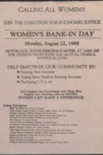 A flyer advertising a "Women's Bank-In Day" sponsored by the Coalition for Economic Justice. 1 page.