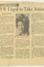 "YW Urged to Take Action" article on Dorothy Height and the YWCA's "Action for Interracial Equality" project. 1 page.