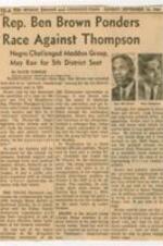 A newspaper clipping describing Georgia State Representative Ben Brown's possible campaign for the 5th District congressional seat in the 1970 election. 1 page.