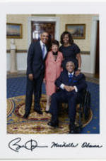 Joseph and Evelyn Lowery pose for a photo with President Barack Obama and First Lady Michelle Obama in the White House.