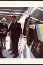 Mayor Jackson shows off new MARTA rail cars. The first trains began service on June 30, 1979, between the Avondale and Georgia State University stations.