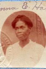 Passport portrait of Anna E. Hall.