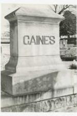 View of concrete monument. Written on verso: "John Wesley Gaines; Founder- Oakland Cemetery".