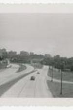 View of Atlanta highway with skyline in background.