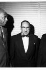 B. E. Mays, H.V. Richardson and Bishop B. Julian Smith stand together. Written on verso: L. to R.: Pres. B. E. Mays, Pres. H.V. Richardson and Bishop B. Julian Smith.