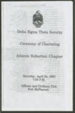 Program for the Delta Sigma Theta Ceremony of Chartering which includes a member list and schedule of events.